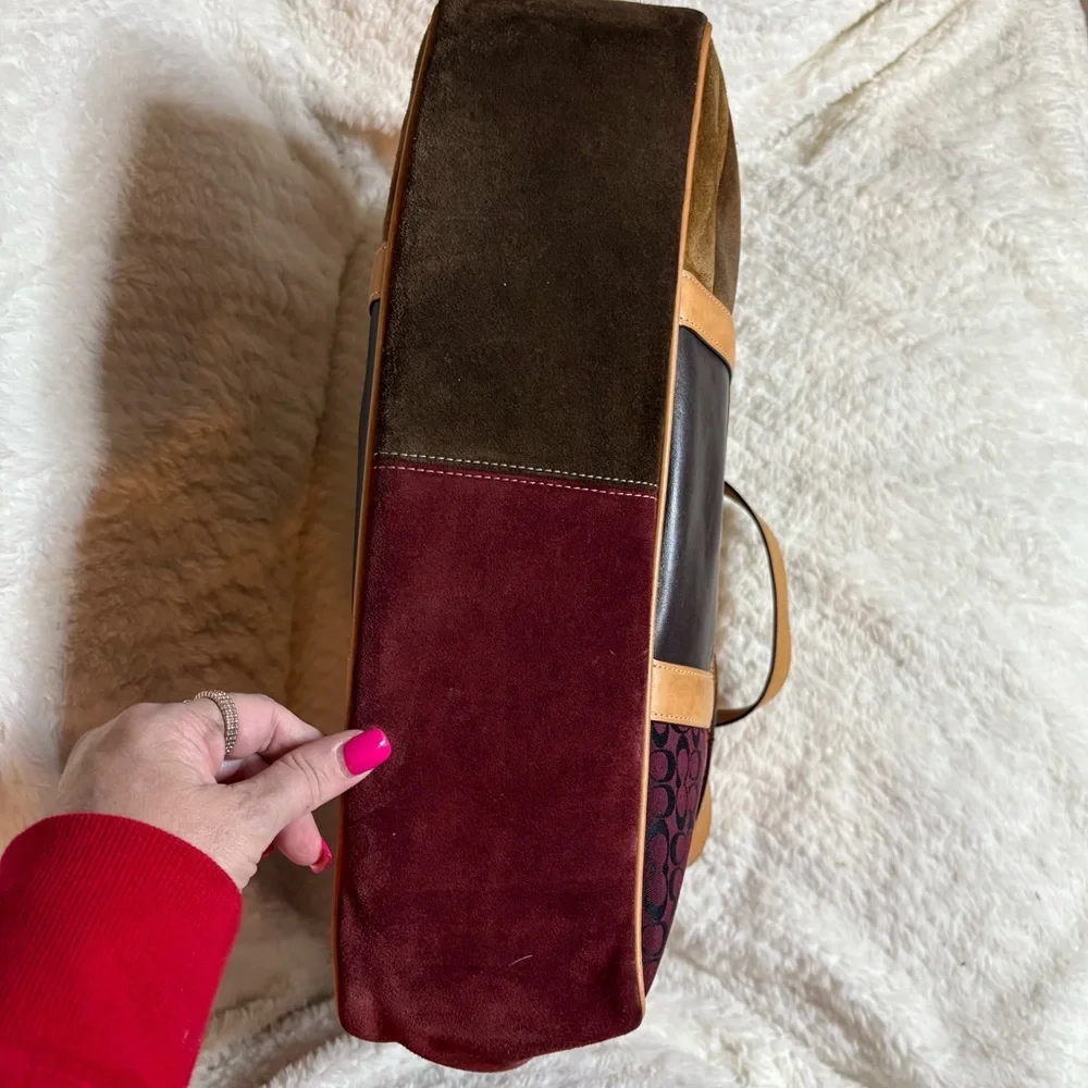 💎VINTAGE RARE Coach Patchwork Tote in Multi-Tone Suede and Leather EUC - Picture 5 of 14